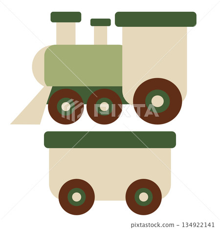 Minimalist green train locomotive with cargo wagon Minimalist green train locomotive with cargo wagon 134922141