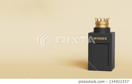Winner's Golden Crown on Black Pedestal Mock up. 3D Rendering. Winner's Golden Crown on Black Pedestal Mock up. 3D Rendering. 134922357