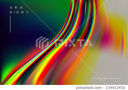 Vibrant vector background with rainbow gradient arch and chromatic aberration. Multicolored futuristic digital mesh illustration with colorful wavy lines for tech design, banners, and modern posters 134922450