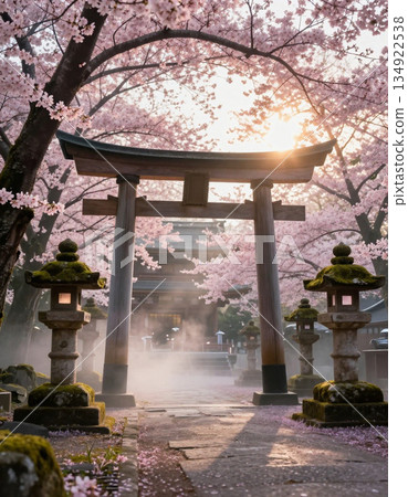 A shrine surrounded by cherry blossoms 134922538
