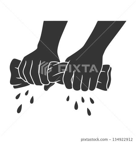 Silhouette icon of a hand wringing out a rag 134922912