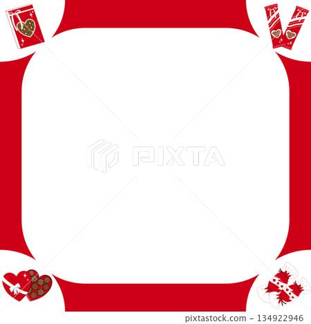 Valentine's Day Red Border Frame with Sweet Chocolate and Candy Icons 134922946