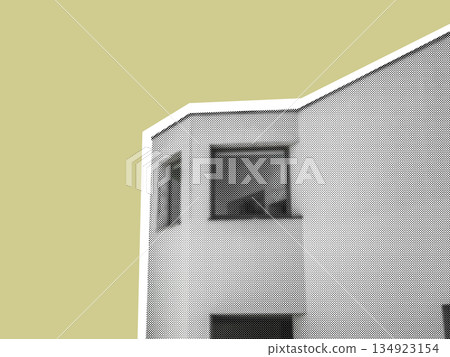 Abstract halftone style view of a modern white building corner with rectangular windows, 134923154
