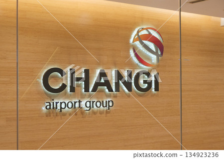 Changi Airport Group sign in Singapore showcasing modern design and clear branding 134923236
