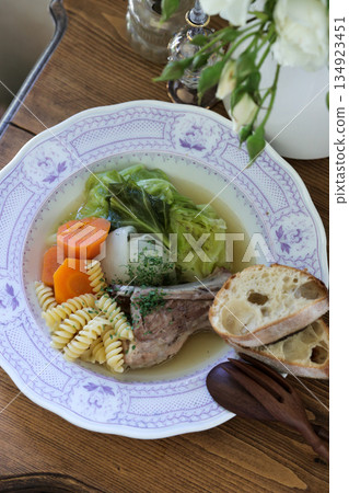 Pot-au-feu and bread lunch Pot-au-feu and bread lunch 134923451