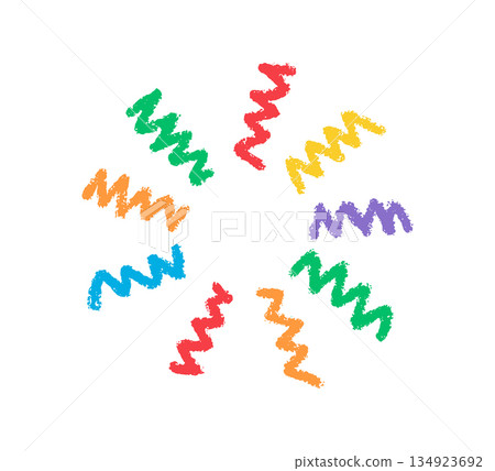 Crayon doodle confetti icon. Color pencil hand drawn firework symbol. Chalk color birthday firecracker confetti. Crayon graphic design circle element. Vector illustration isolated on white background Crayon doodle confetti icon. Color pencil hand drawn firework symbol. Chalk color birthday firecracker confetti. Crayon graphic design circle element. Vector illustration isolated on white background 134923692