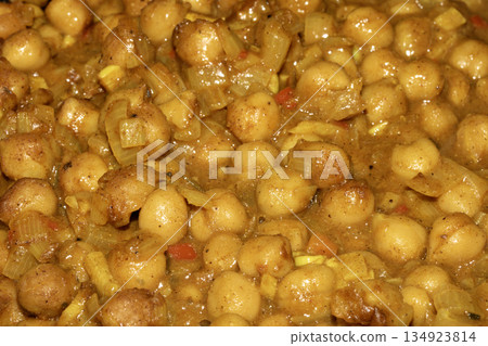 Close up of a vegan chickpea curry dish home made and healthy Close up of a vegan chickpea curry dish home made and healthy 134923814