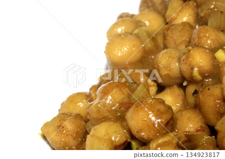 Close up of a vegan chickpea curry dish home made and healthy 134923817