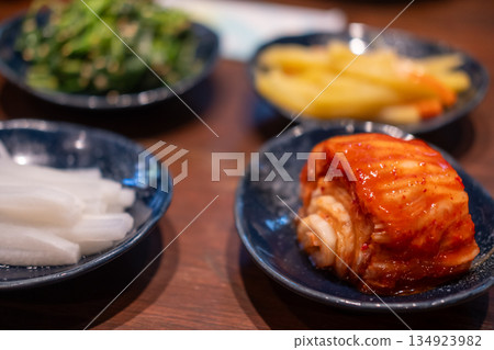 Korean side dishes served on the table 134923982