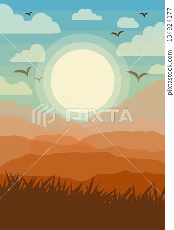 Tranquil sunrise mountain view graphic design 134924177