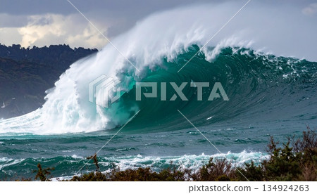 A huge tsunami approaching the coast 1 134924263