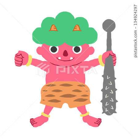 Red ogre standing with a metal rod 134924297