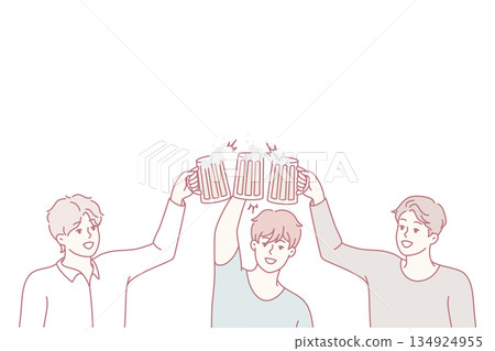 Smiling men cheers drinking beer Smiling men cheers drinking beer 134924955