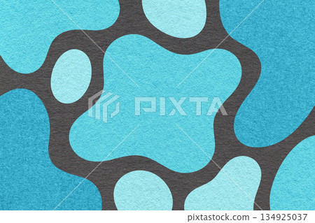 Abstract blue, turquoise and black background with amorphous shapes and spots, paper texture in flat organic design 134925037