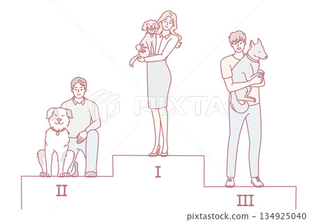 People with dogs stand on pedestal 134925040