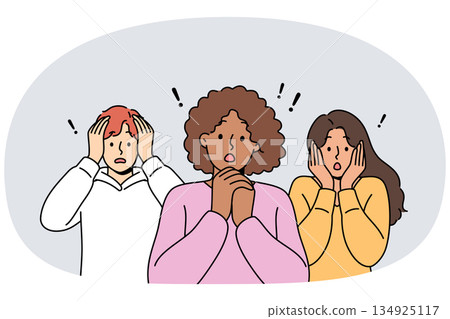 Frightened people feel fear after warnings of approaching storm or financial crisis 134925117