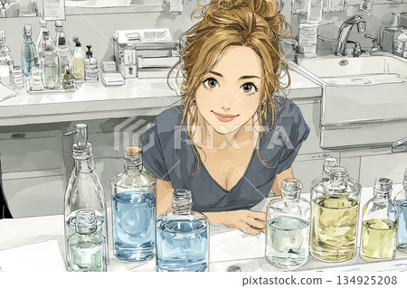 Miyu系列：美容院員工準備護理 | 專業美髮沙龍工作插圖 134925208