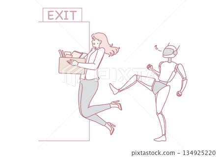 Robot kick employee out of office Robot kick employee out of office 134925220