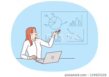 Woman business consultant demonstrates financial graphs proving profitability of investments 134925226