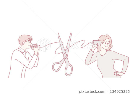 Scissors cut thread connecting couple talking 134925235