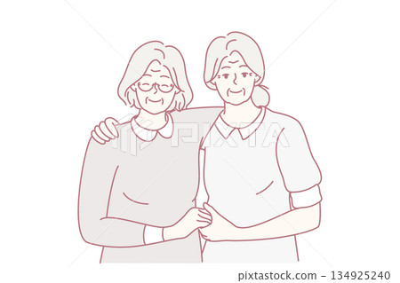 Smiling mature women hugging 134925240