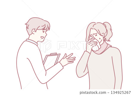 Male doctor help sick woman with flu Male doctor help sick woman with flu 134925267
