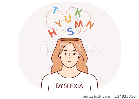 Girl suffers from dyslexia, which causes inability to read or write due to confusion in head Girl suffers from dyslexia, which causes inability to read or write due to confusion in head 134925336