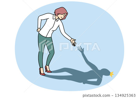 Business woman helps own shadow by demonstrating self-motivation and readiness to solve problems Business woman helps own shadow by demonstrating self-motivation and readiness to solve problems 134925363
