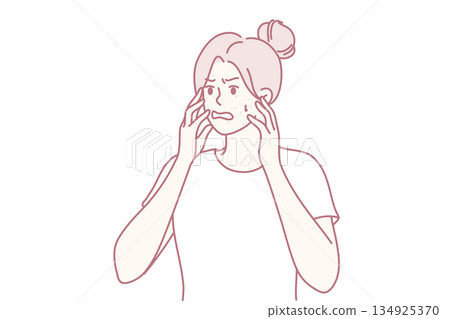 Angry woman stressed with acne 134925370