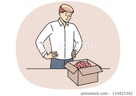 Man took brain out of head and put it in cardboard box, for concept of removing facts from memory 134925392