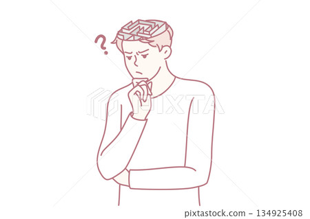 Confused man with labyrinth in head Confused man with labyrinth in head 134925408