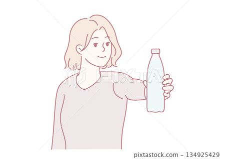 Enthusiastic woman highlighting significance of hydration and ecoconscious choices in healthy living Enthusiastic woman highlighting significance of hydration and ecoconscious choices in healthy living 134925429