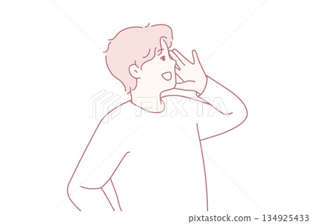 Animated figure with open mouth and vigorous gesture conveying motivational or instructive messages 134925433