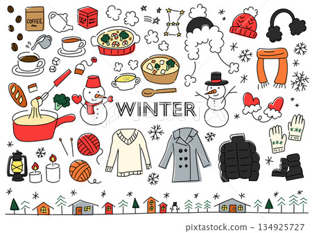 冬季事物手繪插圖集 134925727