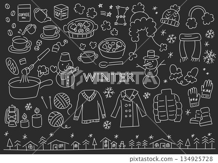 冬季事物手繪插圖集 134925728