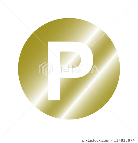 A gold circle with a white P indicates a point and parking area. A gold circle with a white P indicates a point and parking area. 134925974