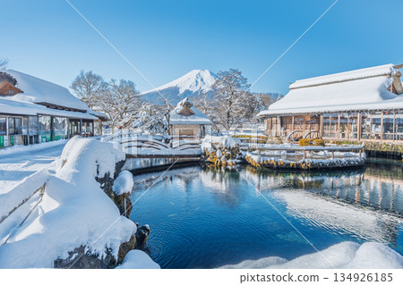 Oshino Hakkai, Mt. Fuji, winter scenery 134926185