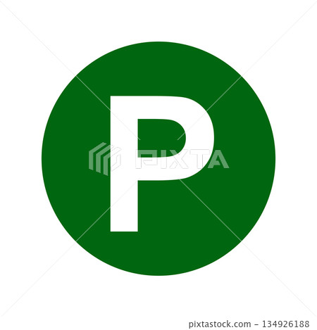 A multi-use icon representing parking and points, with a white P in a green circle 134926188