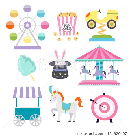 set with attraction and circus elements 134926407