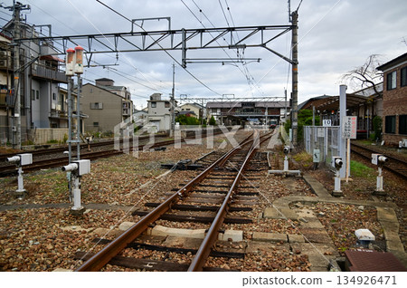 The train station in Arashiyamn, Kyoto, Japan with cloudy sky, Japan Transportation system. Travel concept. The train station in Arashiyamn, Kyoto, Japan with cloudy sky, Japan Transportation system. Travel concept. 134926471