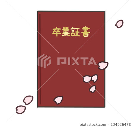 一幅紅色畢業證書插圖,背景是飄落的櫻花。 一幅紅色畢業證書插圖,背景是飄落的櫻花。 134926478