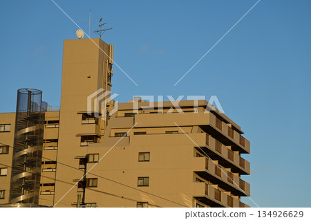 Close-up of TV Outdoor Antenna Receiver on roof house in Kyoto, Japan.  Streetscape in Japan. 134926629