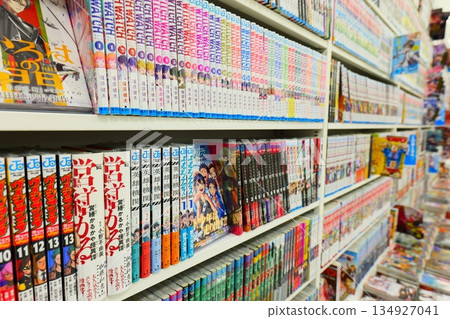 Colorful bookstore shelves Colorful bookstore shelves 134927041