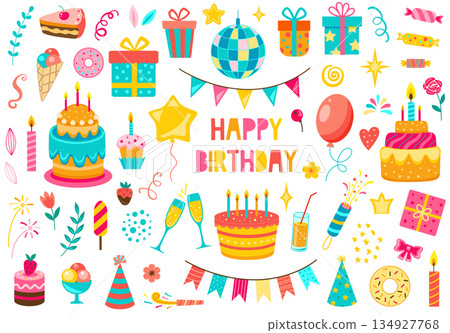 Happy birthday and celebration design kit Happy birthday and celebration design kit 134927768