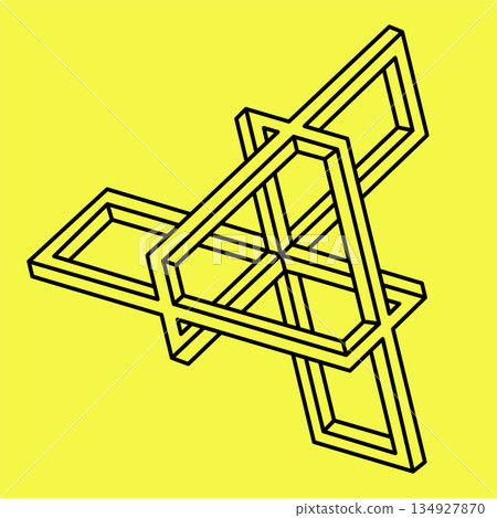 Impossible figure, graphic illusion on a yellow background.  134927870