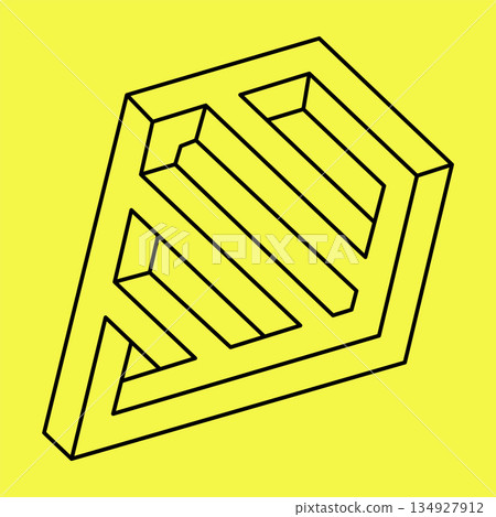 Geometric element, impossible shape isolated on a yellow, line design, vector illustration. Optical illusion.  134927912