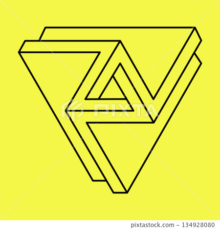 Impossible shapes. Line design. Isolated on a yellow background. Vector illustration. Optical illusion objects. Optical art figures. Impossible shapes. Line design. Isolated on a yellow background. Vector illustration. Optical illusion objects. Optical art figures. 134928080