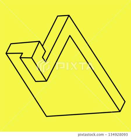 Impossible shapes. Sacred geometry. Optical illusion shape. Abstract eternal geometric object. Impossible endless outline. Impossible geometry object on a yellow background. Optical art. 134928093
