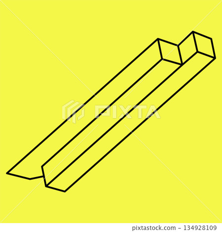 Impossible shapes. Sacred geometry objects. Optical illusion figures. Abstract eternal geometric object. Impossible endless outline. Line art. Op art. Impossible geometry shape on a yellow background. 134928109