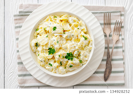 german potato salad in a bowl, close-up 134928252